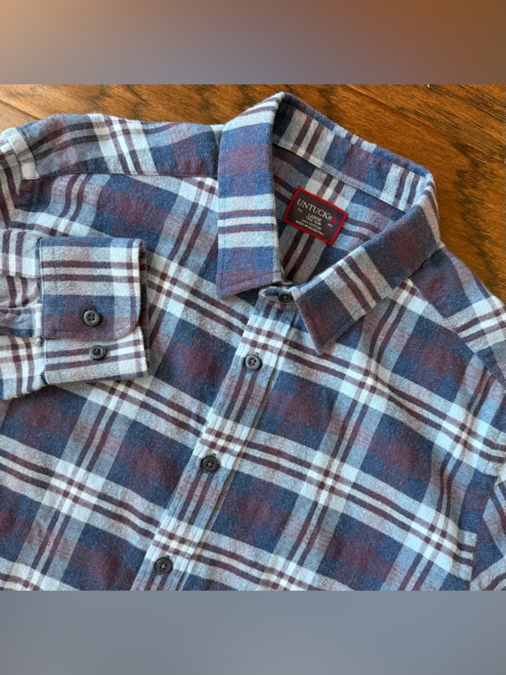 UNTUCKit Men’s Flannel Barrington L- Tall Slim Button Up Shirt Blue Purple Plaid